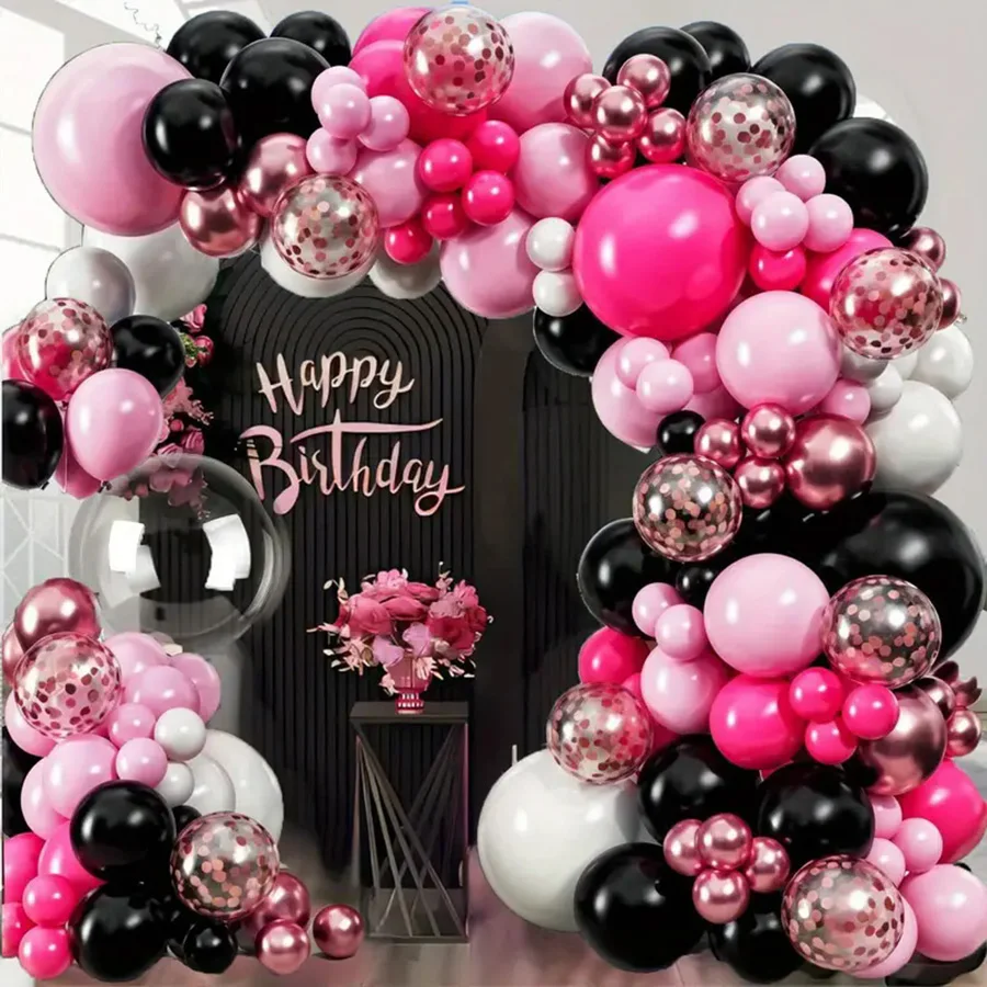 126 Stück Schwarz Rose Rot Weiß Rosa Latex Ballon Girlande Bogen Kit für Geburtstag Hochzeit Abschlusssaison Party Home Decor Supplies Image