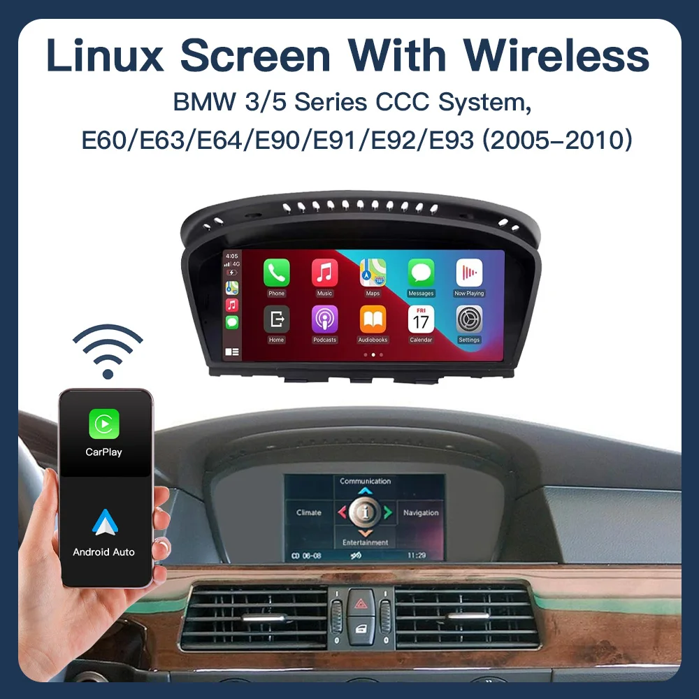 CARABC Wireless Carplay und Android Auto, 8,9-Zoll-Autonavigation für BMW 3/5 Series E60/E63/E64/E90/E91/E92/E93(2005-2010)ccc s Image