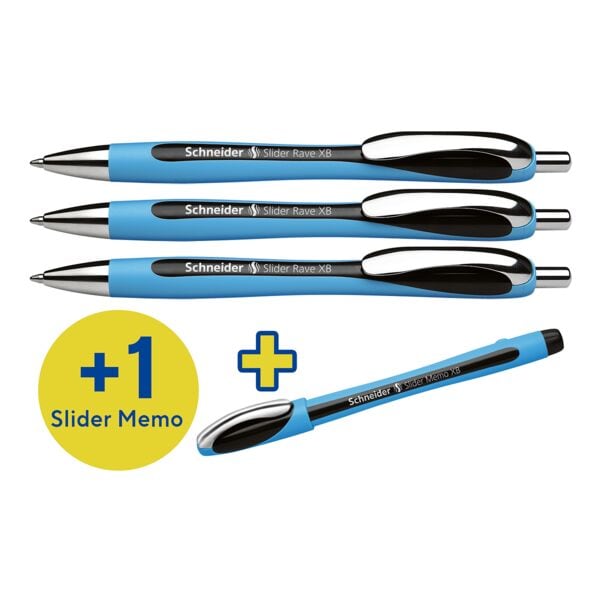 Schneider 3x Kugelschreiber »Slider Rave XB« inkl. 1x Kugelschreiber »Slider Memo XB« silber Image