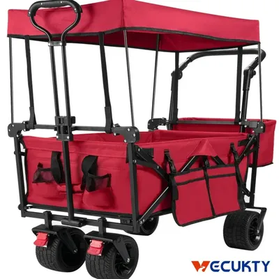 Collapsible Garden Wagon Cart with Removable Canopy, Foldable Wagon Utility Carts with Wheels and
