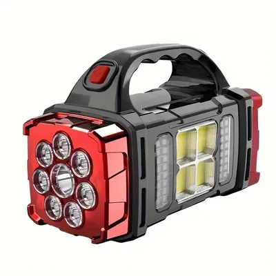 1pc-Water-Resistant LED Torch – 8 Modes, Solar/USB Rechargeable, Long Range, Perfect for Camping &