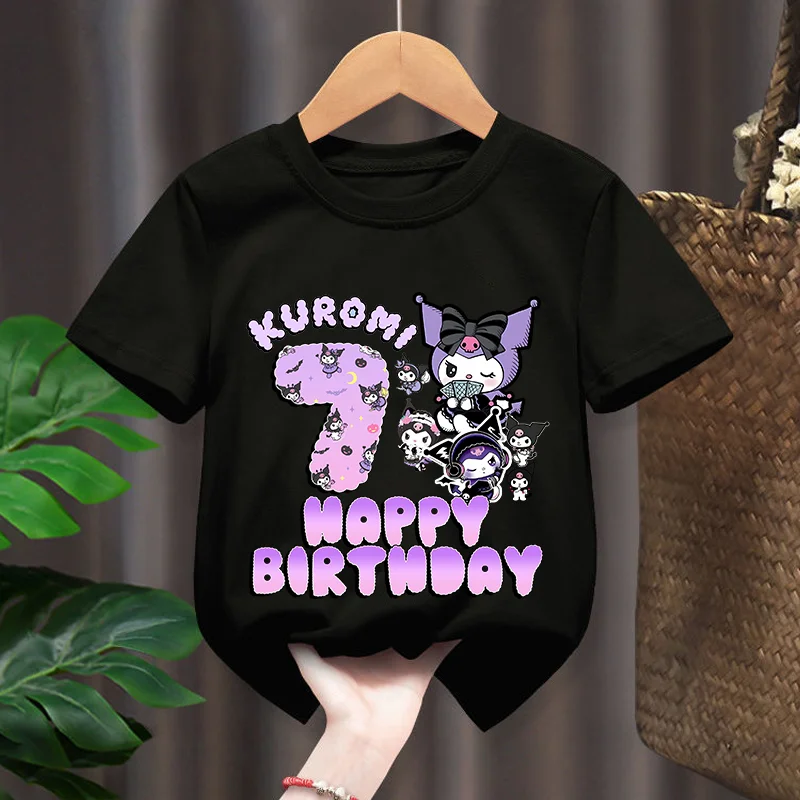 Kuromi Shirts Girls Clothes Kids Number 1-10 Kawaii Tops Birthday Party Wear Child Clothing Summer Short Sleeve T-shirts Gift
