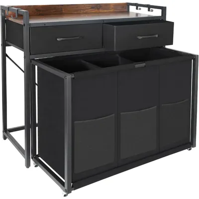 Rolling Laundry Sorter with wheels, Laundry Hamper 3 Section with shelf - 3 × 10.5 Gal (120L)
