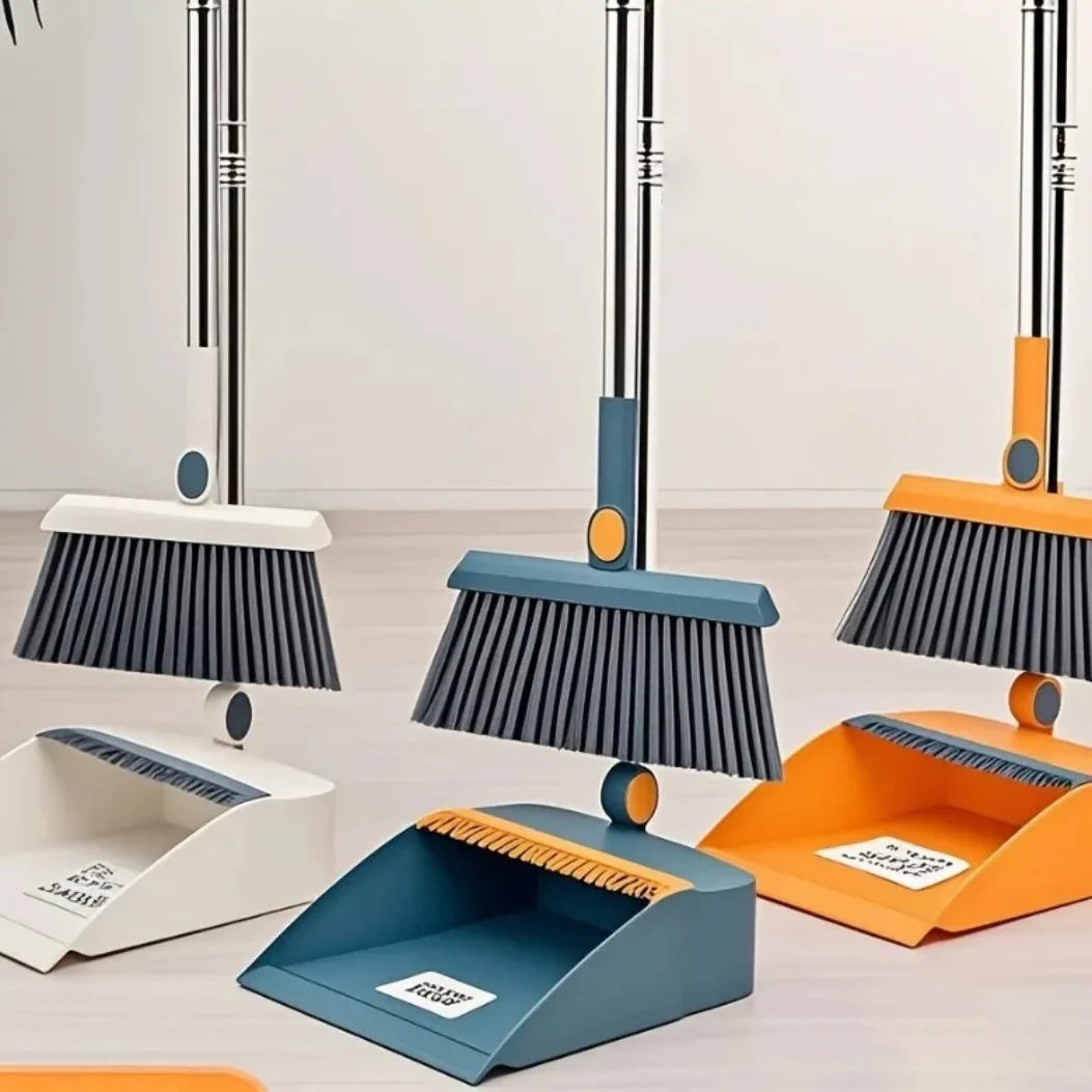 3-in-1 Rotatable Foldable Magnetic Broom and Dustpan Cleaning Set with Super Thick Bristles for Household Pet Hair Removal