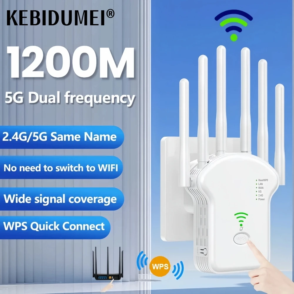 Ripetitore WiFi 1200Mbps Ripetitore di segnale WiFi wireless Extender Ad alto guadagno 6 Antenna Dual-Band 2.4G 5G Amplificatore di rete Router WPS