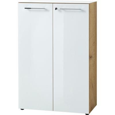 Aktenschrank GERMANIA "GW-Monteria", navarra, eiche, nachbildung, weiß glas, B:80cm H:120cm T:37cm, Holzwerkstoff, Sicherheitsglas, Schränke, Türen mit Glas-Auflage, abschließbar, Breite 80 cm, Made in Germany Image