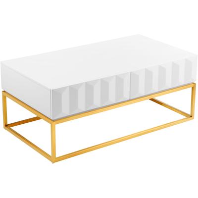 Couchtisch LEONIQUE "Alais", weiß, B/H/T: 110cm x 45cm x 61,5cm, Tische, in 3D-Optik, mit zwei Schubladen und goldfarbenem Metallgestell Image