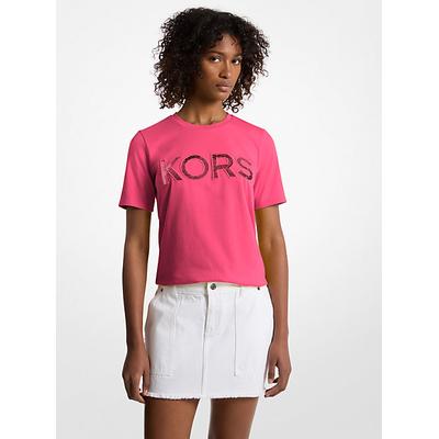 Michael Kors Sequined Logo Cotton T-Shirt Pink M