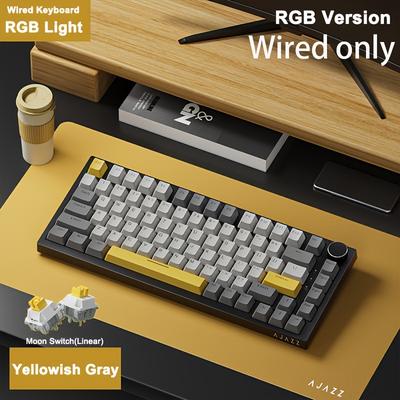 TEMU Ajazz Ak820 75% Layout Wired Mechanical Gaming Keyboard, With Volume Knob, Southward Led, Pbt Keycaps, Programmable Rgb, , Detachable Usb-c Cable, Including Keycap Puller - For Use; Ak820 Image