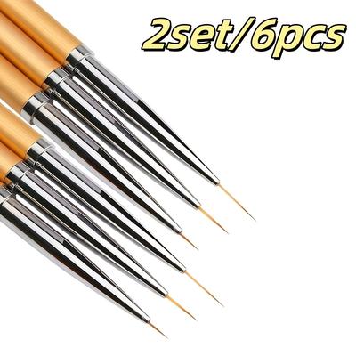 TEMU 2 Sets Of 6 Golden Fine-tipped Paintbrushes, Ultra-thin Professional Art And Nail Design Brushes, Suitable For Diy Artists, Halloween, Christmas Gifts, And Toy Painting Tools. Image