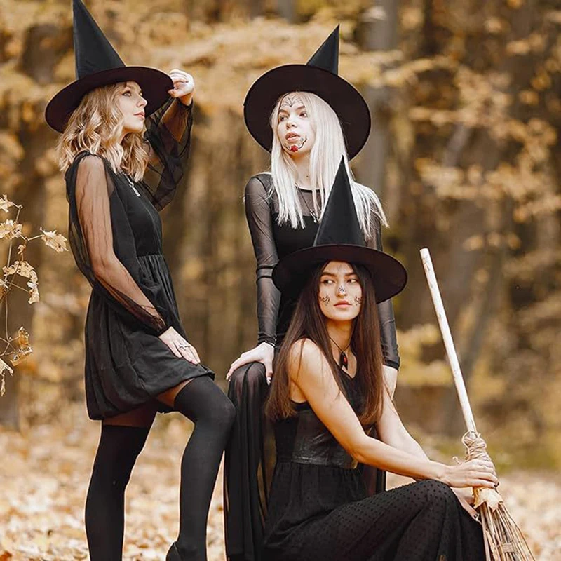5 stücke Halloween magische Hüte schwarz lange Dreieck Zauberer Geburtstags feier Dekoration Cosplay Kostüm Requisiten lange Kappen hängen Dekor Image