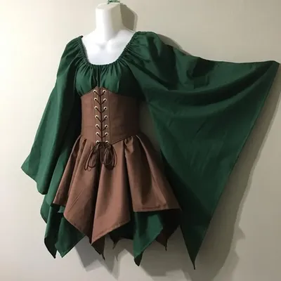 Damen Farbverlauf Retro Cosplay Halloween Performance Kleid Renaissance Mittelalter Kleid Image