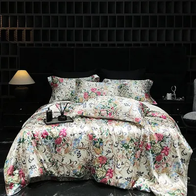 Bettwäsche-Set aus natürlicher Seide, Einzel-, Doppel-, Queen-Size- und King-Size-Druck, Bettbezug-Set, luxuriöser, seidiger Satin, weicher, bequemer Bettbezug