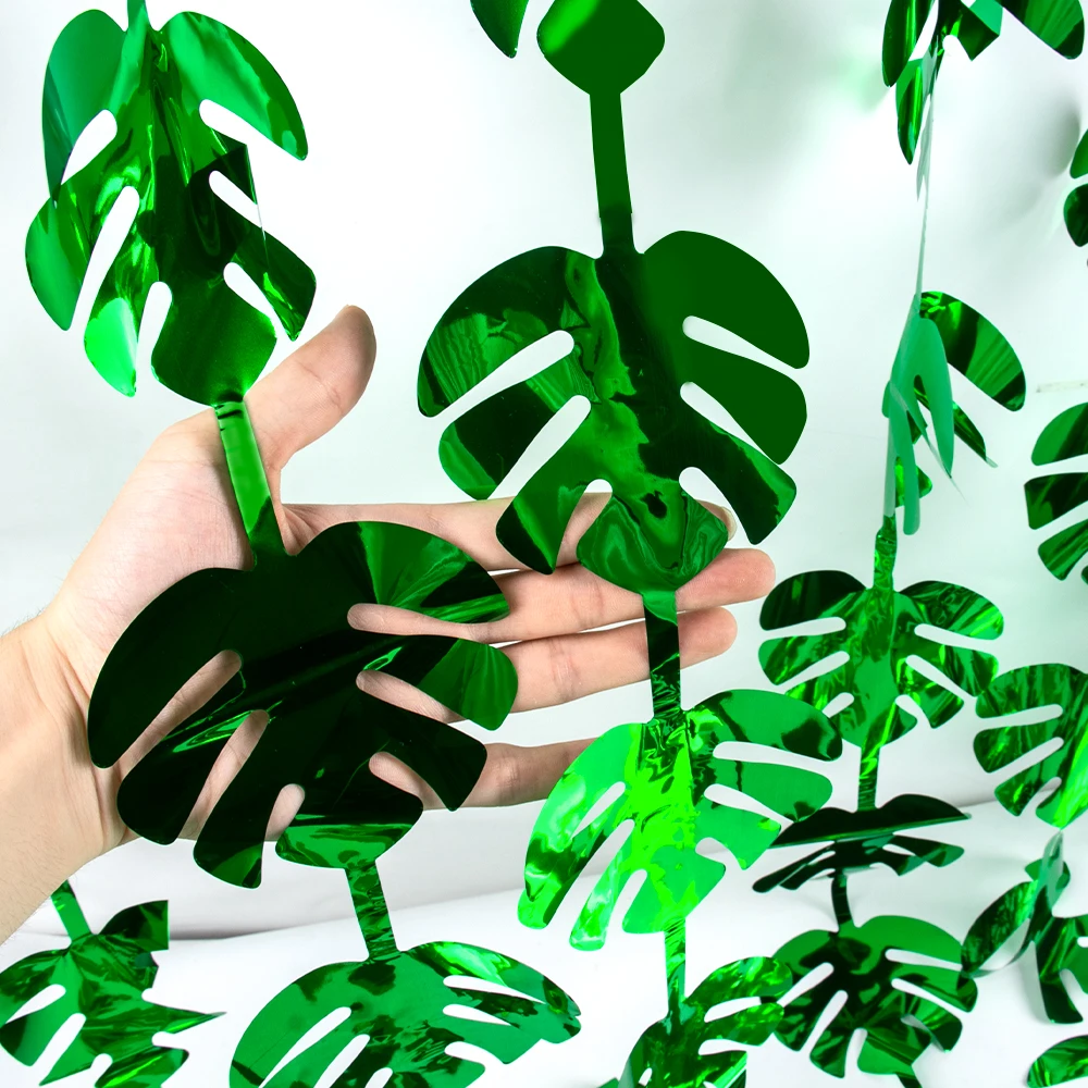 Tropische Luau grüne Palmblätter Folienfransen Vorhänge Dschungelblatt Lametta Hintergrund für Safari Geburtstag Hawaiian Aloha Party Dekor Image