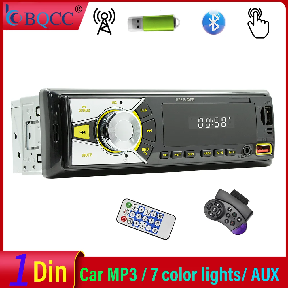 BQCC 1din Universal Auto Radio MP3 Player FM/BT/AUX/USB/TF/Handy Aufladen 7 Farbe Lichter Verdrahtung Schutz Auto Audio Image