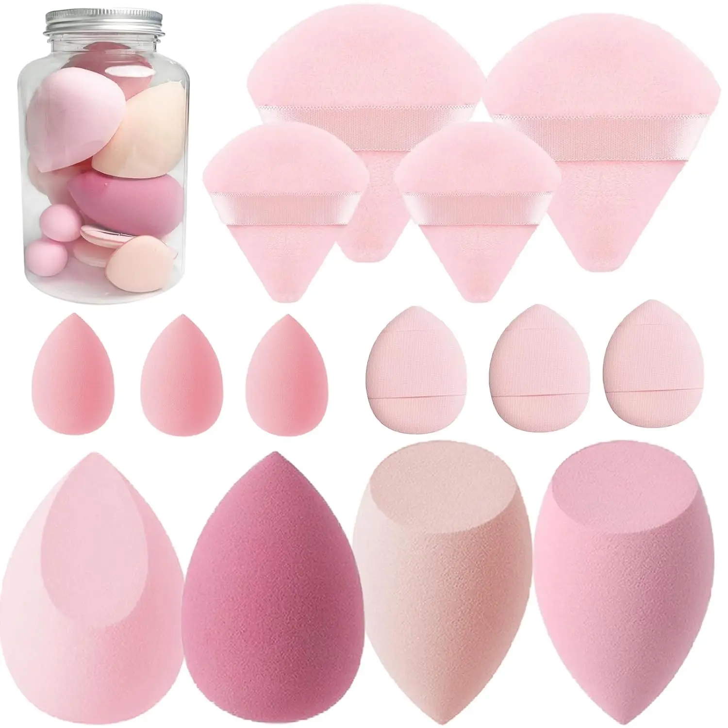 Make-up-Schwamm-Set, Mixer-Schwämme, 14/16 Stück, für flüssige Creme und puderfreie, latexfreie Make-up-Schwämme, mehrfarbige Schwämme Image