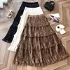 Frauen Sommer Spitze Rüschen Midi Rock Vintage Große Große Mesh Plus Größen Casual Elegante Party Mode Lose Röcke