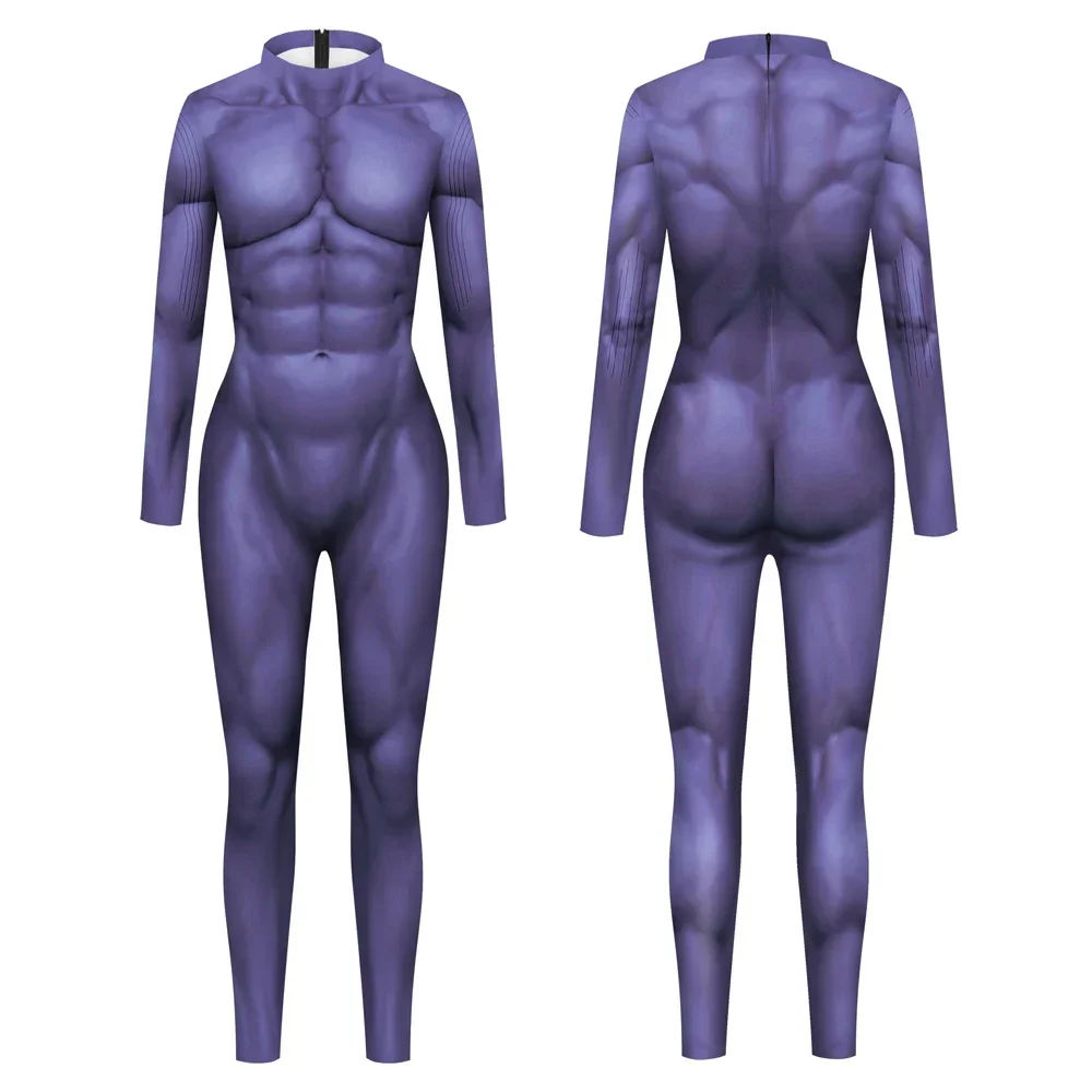 Cosplay Kostüm Lila Muskel Zentai Frauen Body Mann Frau Phantasie Karneval Purim Sexy Onesie Festival Catsuit Party Overall