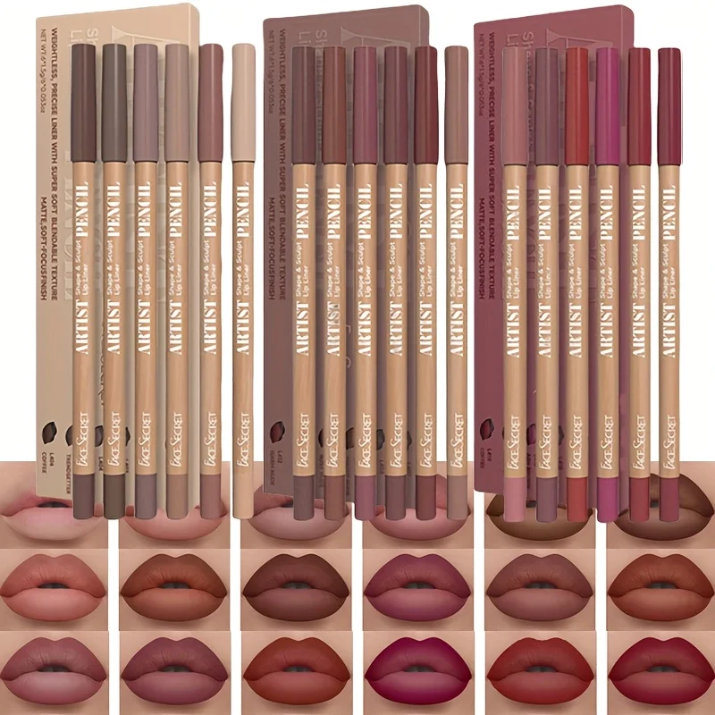 6-teiliges samtmattes Lipliner-Stift-Set, langlebig, nicht trocknend, perfekt zum Füllen von Lippen, vielseitig einsetzbar für alle Hauttypen Image