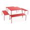 Tavolo da giardino quadrato e 4 panche in metallo rosso