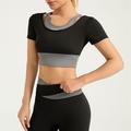 Per donna Top Yoga Scollo Tondo Traspirante Patchwork Manica Corta Gli sport Tinta unica Maglietta Top Per Corsa Fitness Yoga Vestibilità comoda Abbigliamento sportivo