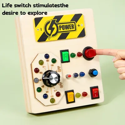 Baby Montessori Busy Board LED Light Switches Control Board Sensory Toys Wooden Busy Board Children