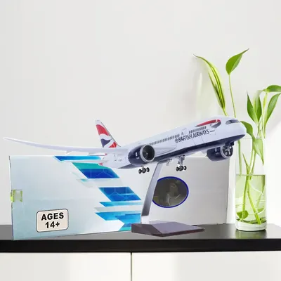 Scale 47cm Airplane Model B787 British Airways 787 Plane Model Kits with LED Light(Touch or Sound