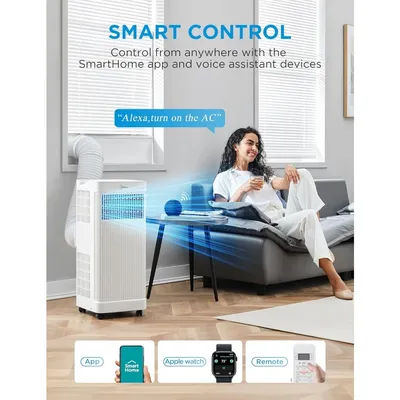 8,500 BTU ASHRAE (5,000 BTU SACC) Portable Air Conditioner, Smart Control, Cools up to 150 Sq. Ft.,