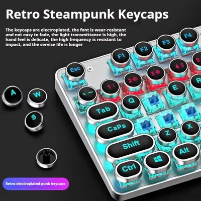 EWEADN Punk TK100 Typewriter Mechanical Gaming Keyboard, 104-Key Round Keycaps with LED Backlight,