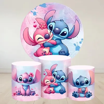 Stitch Angel Round Photo Backdrop 3 Cylinder Cover 4 Piece Background For Photography Baby Shower