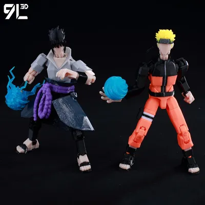 9L3D Lucky13 Naruto Rasengan Sasuke Uchiha 3D Figure - Susanoo & Fireball Jutsu Pose with Katana,Dummy13 T13 Anime Action Model