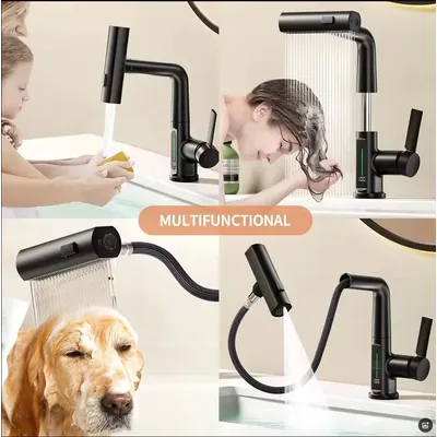 Link tap with digital screen, removable lifting bathroom taps, 3 -track nozzle, rainLink ty stream,