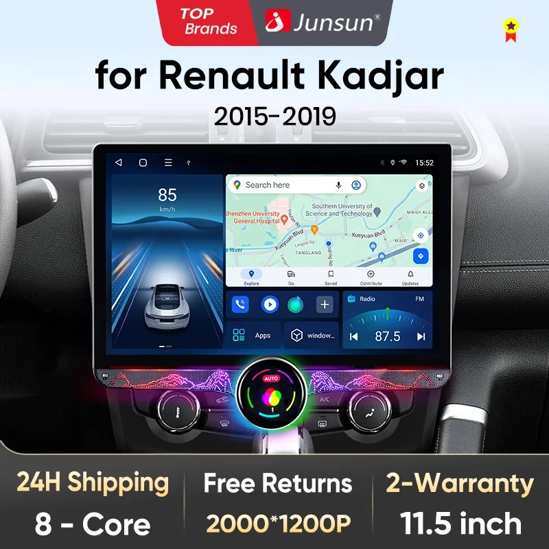 Junsun 11.5" QLED 2K CarPlay Wireless per Apple, Autoradio Android 13 per Renault Kadjar 2015-2019, Stereo Multimediale 8 Core