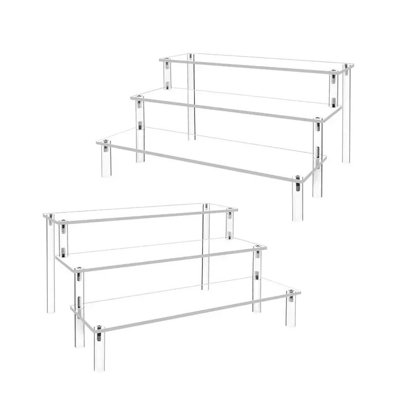 Espositore in acrilico a 1-5 livelli Espositore durevole per bambola di profumo per cupcake Scaffale di stoccaggio per scatola cieca trapezoidale trasparente