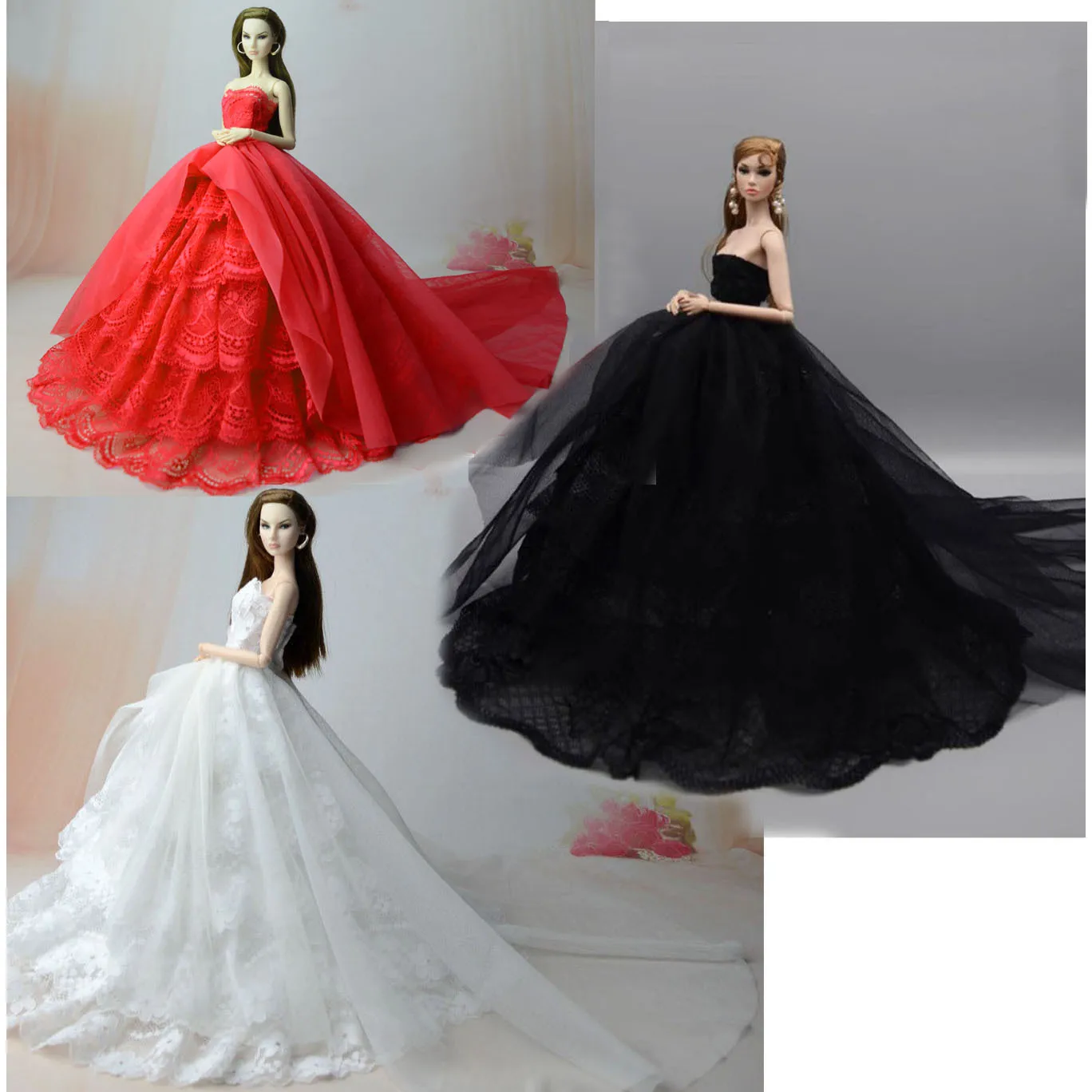 Abiti di lusso per bambole da principessa Abiti in tulle fai-da-te per abiti da sposa da sposa per bambole femminili da 29 cm Abbigliamento Abito a coda lunga