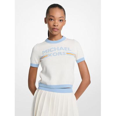 Michael Kors Logo Knit Short-Sleeve Sweater Natural M