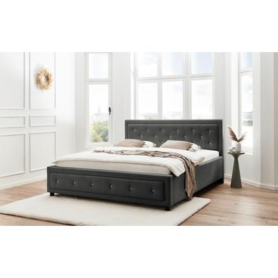 Polsterbett "Krista mit Acrylsteinverzierung in Kopf- und Fußteil", grau (anthrazit), B:173cm L:223cm, ATLANTIC HOME COLLECTION, Betten, erhältlich in den Breiten 160cm & 180cm Image