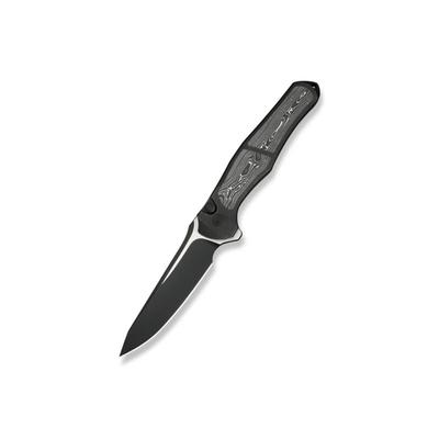 We Knife Co Ltd Weknife 702xi Flipper & Button Lock Knife Black Titanium Integral Handle With Aluminum Foil Carbon Fiber Inlay - WE07B-2