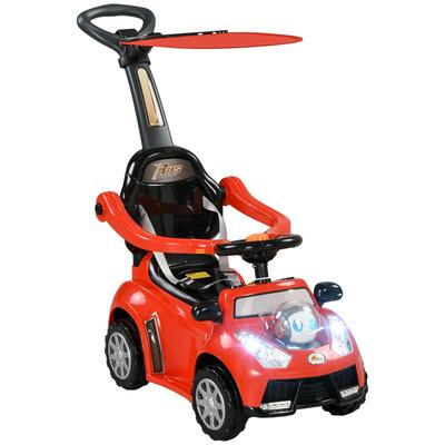 Push Car for Kids 1-3 Years, 3 in 1 Ride on Sliding Car, Foot to Floor Baby Push Car with Removable Handle, Music, Horn, Canopy