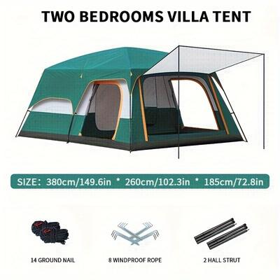 TEMU Big Tent Two--hall Outdoor Folding Portable Windproof Camping Thickened Wild Overnight Camping Large Outdoor Camping Tent Image