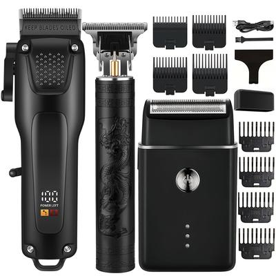 TEMU 3pcs/1set Professional Hair And Beard Including Electric Shaver And T-shaped Blade Trimmer Professional, Precision Trimmer Set, Men's Hair Clipper And Trimmer Set Very Suitable For Personal Use Image