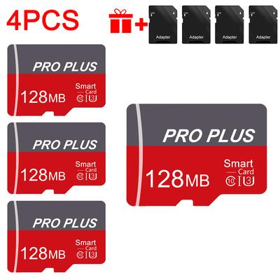 TEMU 4pcs Pro Plus Memory Cards - 128gb, 64gb, 32gb, 16gb With Adapter - U3 C10 A1 Tf Card, Abs, For Tablets, Cameras, Phones - Real Capacity, No Battery Needed
