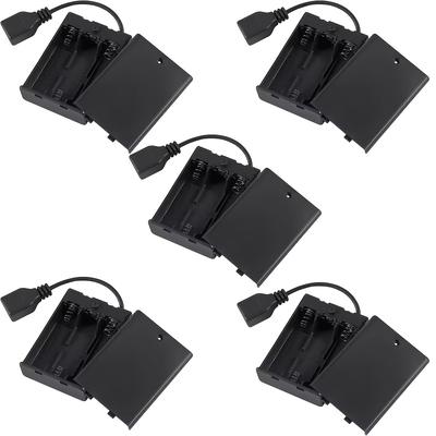 TEMU 2pcs/5pcs Battery Case 3*aa Battery Box Holder With For Switch And Usb Female Socket Black Image