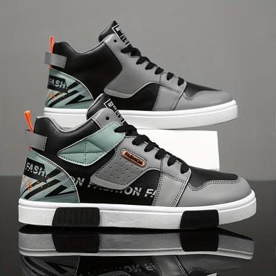 TEMU Men's -blocking Casual Sports Shoes - Comfortable, Slip-resistant, And Durable High-top Skate Shoes With A Stylish Retro Street Style Lace-. Image