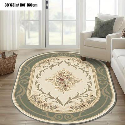 TEMU Luxurious Bohemian Persian Oval Rug - Soft Gradient Cashmere, Print Pattern With Green & , Living Room, Bedroom, Kitchen, And Outdoor , Living Room Rug Image