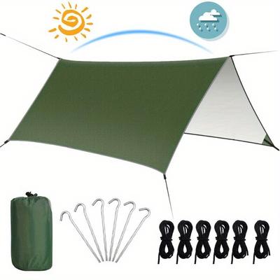 TEMU 1pc Green Camping Tent Tarp With Uv Protection, Rainproof & Lightweight Design – Portable Outdoor Shelter For Hiking, Backpacking & , Includes Ground Stakes & Rope Image