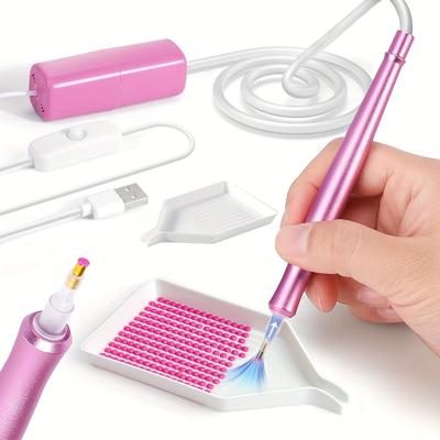 TEMU Pink Electric Painting Pen With Vacuum Storage Tray – Ergonomic Handle, Long-lasting & Stable Performance For Craft Enthusiasts, Crafting Tool | Modern Tool Design | Versatile Attachments Image