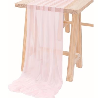 "TEMU Elegant Polyester Table Runner - "x118" For Weddings, Bridal Showers, Baby Showers, Birthday Parties, And - Soft Gauze Fabric For Indoor/outdoor Decor, Reusable Solid Color Backdrop" Image