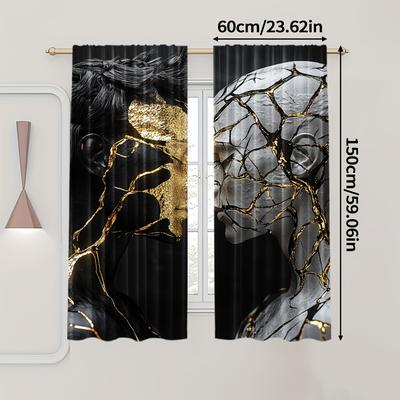 TEMU 2pcs, Curtain Panels Minimalist Curtains Modern Artistic Black And Golden Machine Washable Sheer Curtain Panels Bedroom And Room Types Image