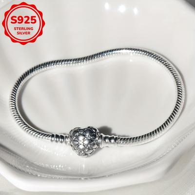 TEMU 1pc 925 Silver Heart With Bowknot Snake Chain Pendant, 3.2g, For Women's , Valentine's Day Gift, Image